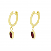 14K Yellow Gold Oval Garnet Dangle Birthstone Huggie Earrings