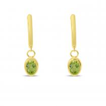 14K Yellow Gold Oval Emerald Dangle Birthstone Huggie Earrings