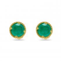 14K Yellow Gold 4mm Round Emerald Millgrain Halo Earrings