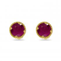 14K Yellow Gold 4mm Round Ruby Millgrain Halo Earrings