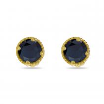 14K Yellow Gold 4mm Round Sapphire Millgrain Halo Earrings