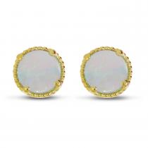 14K Yellow Gold 5mm Round Blue Topaz Millgrain Halo Earrings