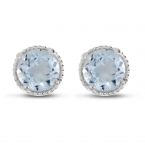 14K White Gold 5mm Round Aquamarine Millgrain Halo Earrings