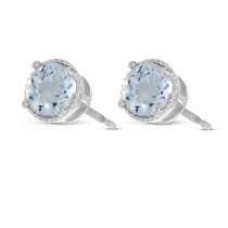 14K White Gold 5mm Round Aquamarine Millgrain Halo Earrings