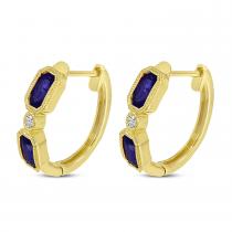 14K Yellow Gold Hexagon Sapphire and Diamond Huggie Earrings