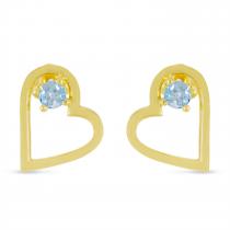 14K Yellow Gold Round Aquamarine Open Heart Post Earring