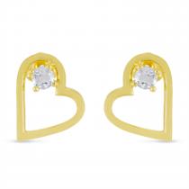 14K Yellow Gold Round White Topaz Open Heart Post Earring