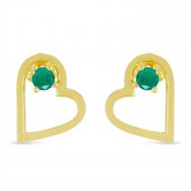 14K Yellow Gold Round Emerald Open Heart Post Earring