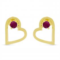 14K Yellow Gold Round Ruby Open Heart Post Earring