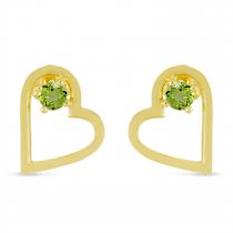 14K Yellow Gold Round Peridot Open Heart Post Earring