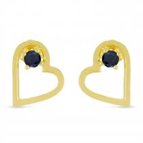 14K Yellow Gold Round Sapphire Open Heart Post Earring