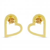 14K Yellow Gold Round Citrine Open Heart Post Earring