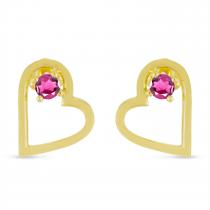 14K Yellow Gold Round Pink Topaz Open Heart Post Earring