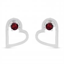 14K White Gold Round Garnet Open Heart Post Earring