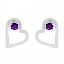 14K White Gold Round Amethyst Open Heart Post Earring