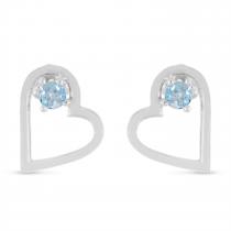 14K White Gold Round Aquamarine Open Heart Post Earring