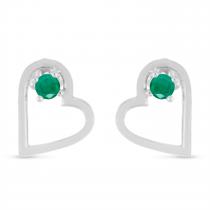 14K White Gold Round Emerald Open Heart Post Earring