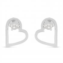 14K White Gold Round Pearl Open Heart Post Earring