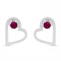 14K White Gold Round Ruby Open Heart Post Earring