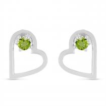 14K White Gold Round Peridot Open Heart Post Earring