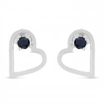 14K White Gold Round Sapphire Open Heart Post Earring