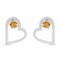 14K White Gold Round Citrine Open Heart Post Earring