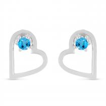 14K White Gold Round Blue Topaz Open Heart Post Earring