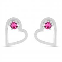 14K White Gold Round Pink Topaz Open Heart Post Earring