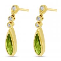 14K Yellow Gold Elongated Pear Peridot and Diamond Teardrop Earrings