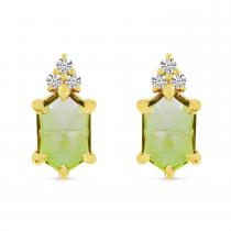 14K Yellow Gold Hexagon Peridot and Diamond Post Earrings