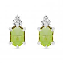 14K White Gold Hexagon Peridot and Diamond Post Earrings