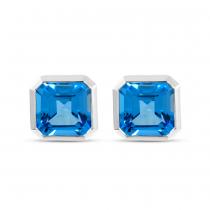 14K White Gold Octagon Blue Topaz Post Earrings