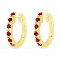 14K Yellow Gold Half Ruby Half Diamond Reversible Precious Huggies