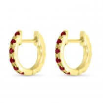 14K Yellow Gold Half Ruby Half Diamond Reversible Precious Huggies