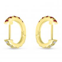 14K Yellow Gold Half Ruby Half Diamond Reversible Precious Huggies