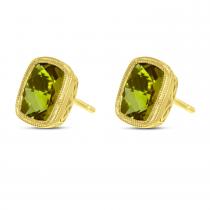 14K Yellow Gold Cushion Peridot Post Earrings