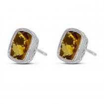 14K White Gold Cushion Citrine Post Earrings