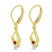 14K Yellow Gold Ruby and Diamond Triangle Leverback Earrings