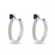 14K White Gold Round Sapphire and Diamond Huggie Earrings