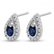 14K White Gold Round Sapphire and Diamond Pear Earrings