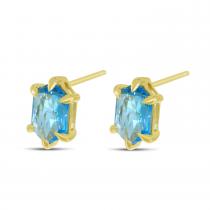 14K Yellow Gold Hexagon Blue Topaz Post Earrings