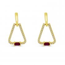 14K Yellow Gold Ruby and Diamond Triangle Earrings