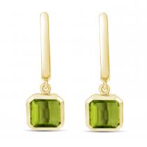 14K Yellow Gold Peridot Huggie Earrings with Gold Halo