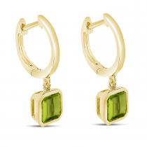 14K Yellow Gold Peridot Huggie Earrings with Gold Halo