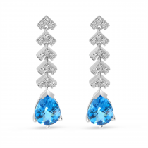 14K White Gold Semi-Precious and Diamond Moveable Earrings