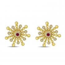 14K Yellow Gold Diamond and Ruby Starburst Earrings