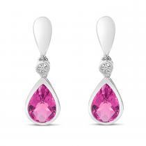 14K White Gold Pear Pink Tourmaline and Diamond Post Earrings