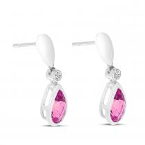 14K White Gold Pear Pink Tourmaline and Diamond Post Earrings