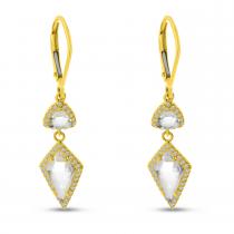 14K Yellow Gold White Topaz and Diamond Dangle Earrings