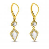 14K Yellow Gold White Topaz and Diamond Dangle Earrings